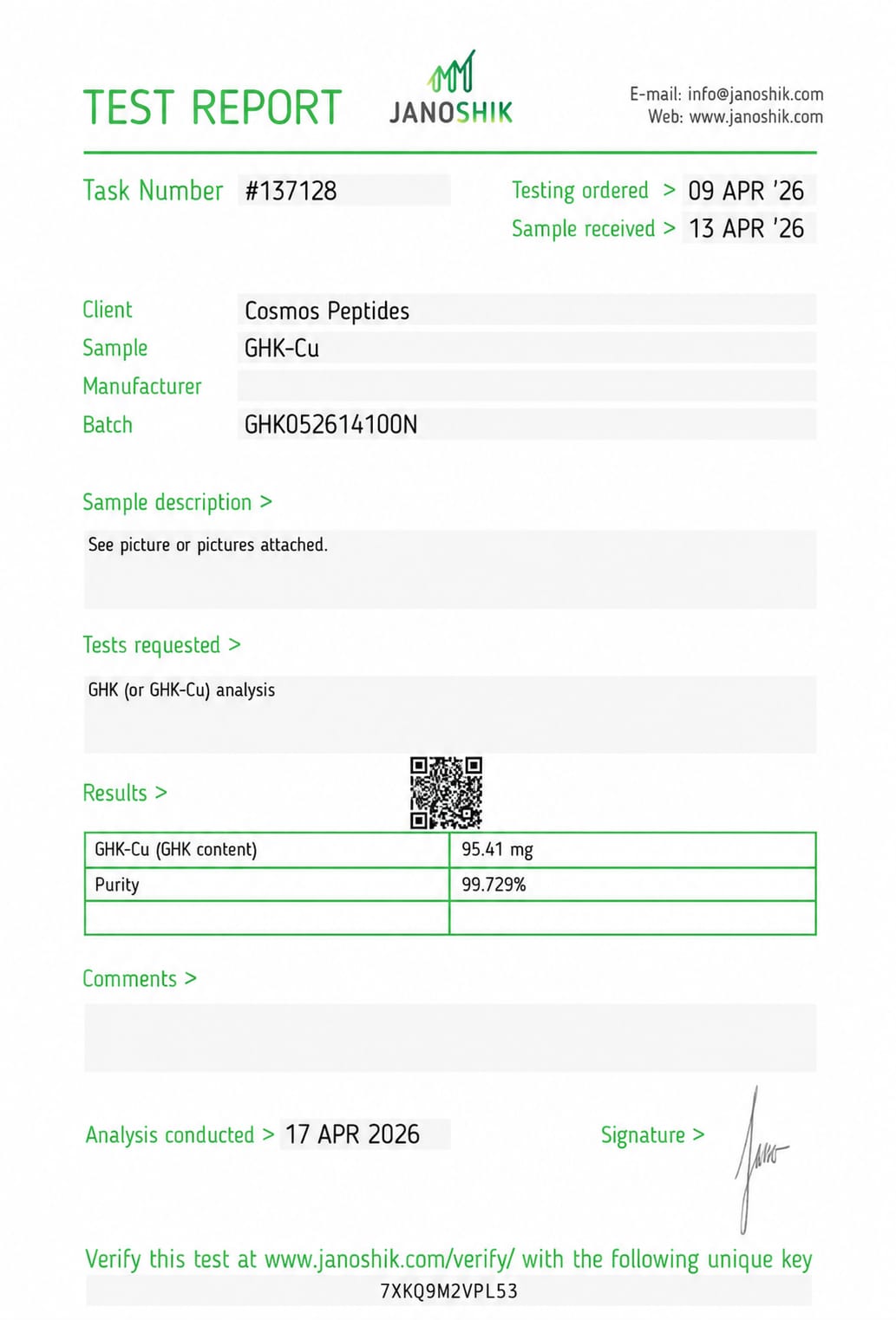 GHK-Cu lab test report