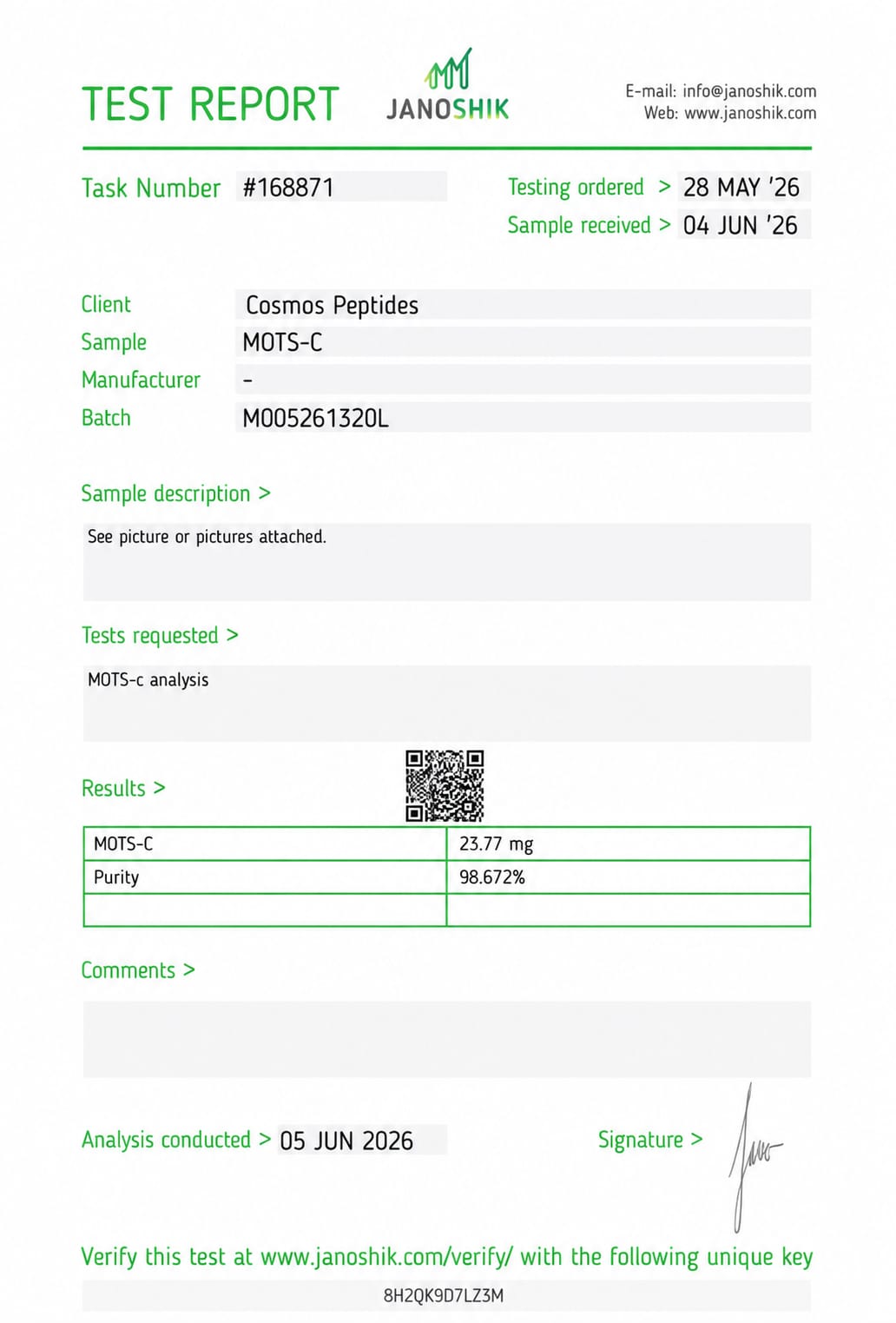 MOTS-c lab test report