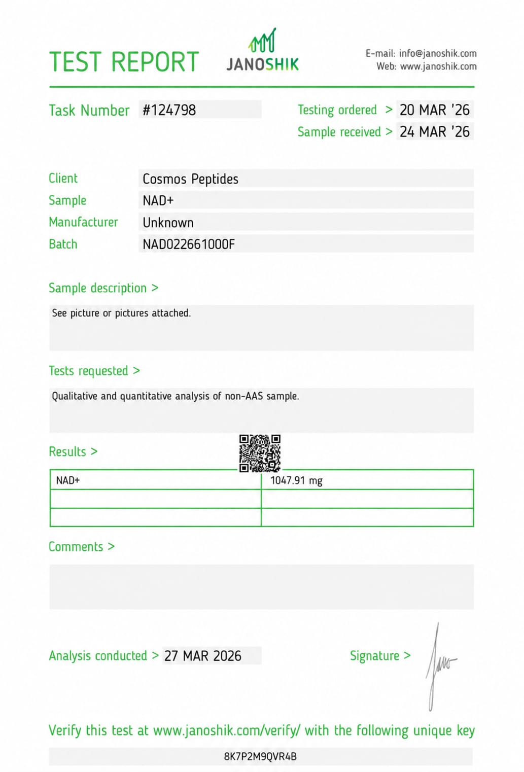 NAD+ lab test report