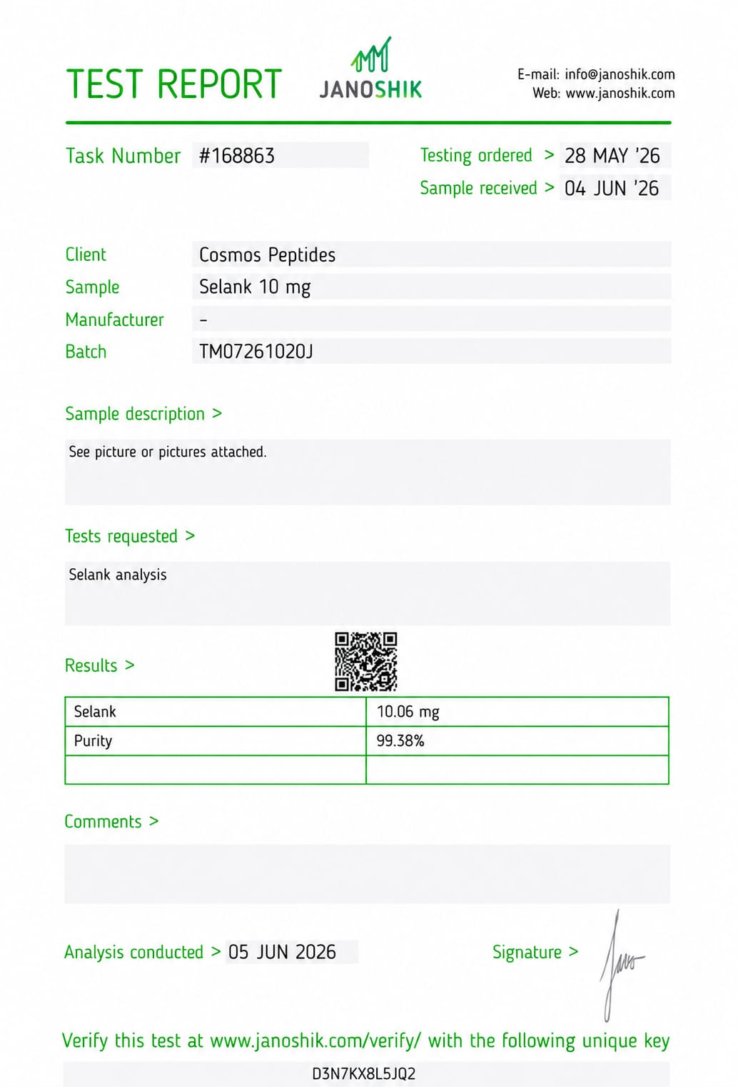 Selank lab test report